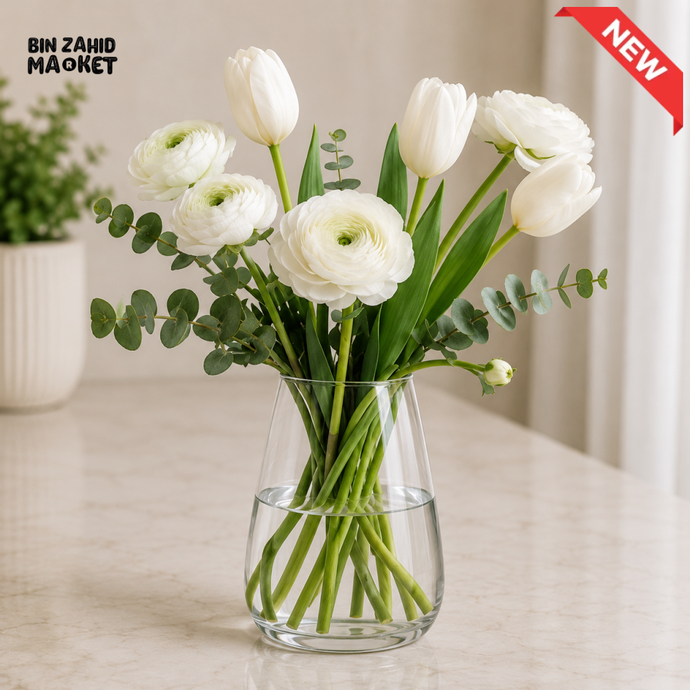 DANNY HOME CLEAR GLASS FLOWER VASE WITH BLUE ARTIFICIAL ORCHIDS - 2150 ml