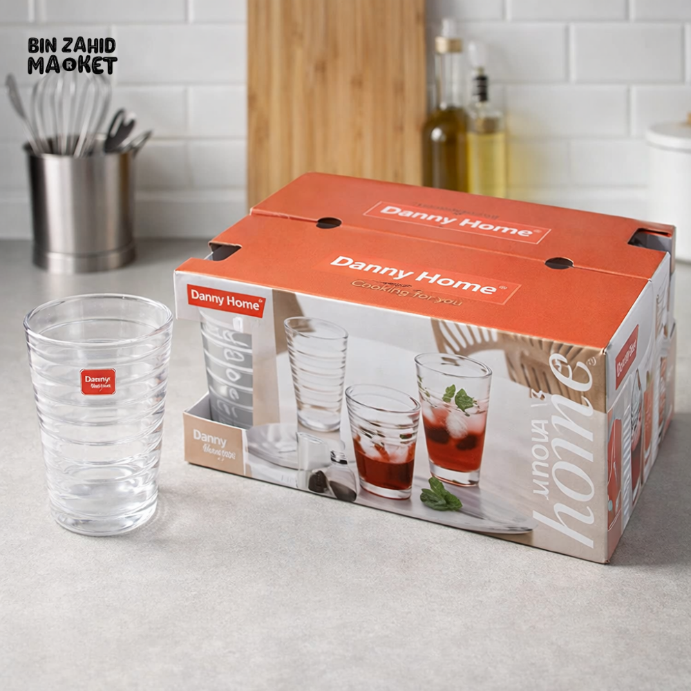 DANNY HOME CLEAR GLASS TUMBLER DRINKING SET 255ML 6PCS PREMIUM DRINKWARE FOR WATER JUICE BEVERAGES 1988-13