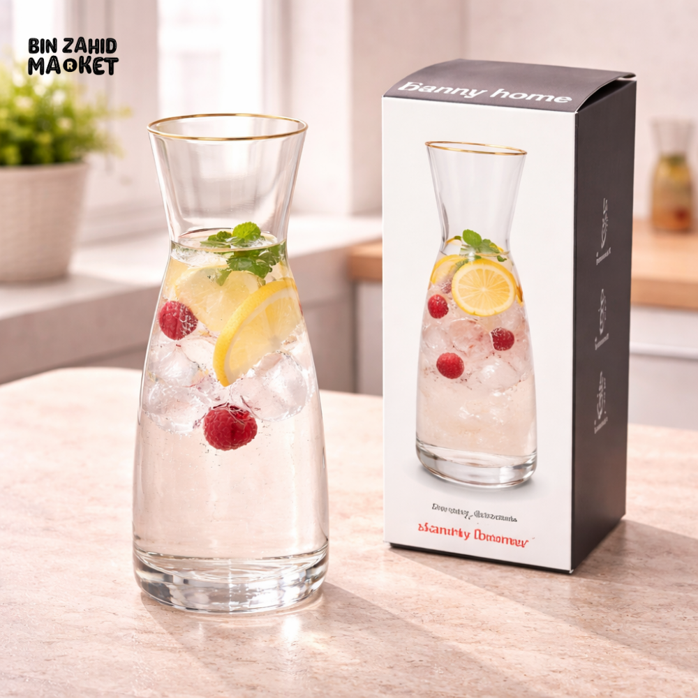 DANNY HOME CLEAR GLASS WATER CARAFE WITH GOLD RIM ELEGANT BEVERAGE BOTTLE FOR WATER JUICE INFUSED DRINKS CB-29