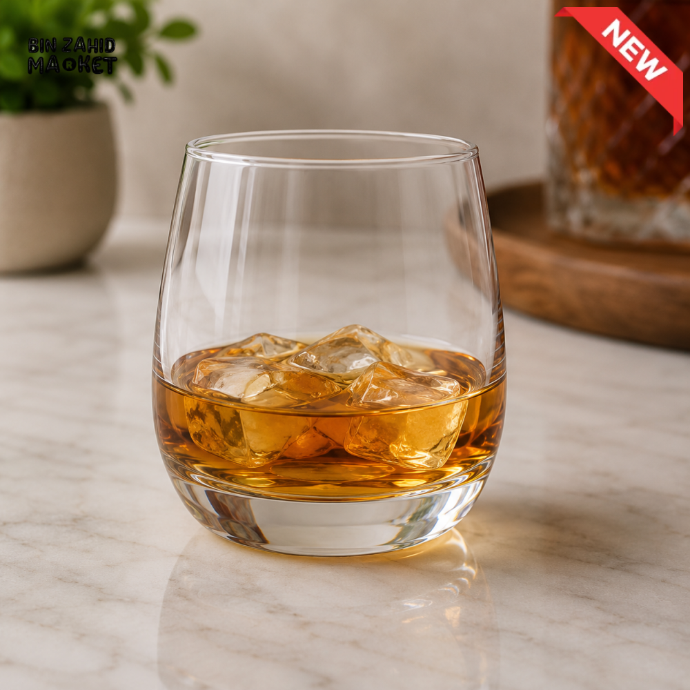 DANNY HOME CLEAR GLASS WHISKEY TUMBLER WITH THICK BASE - 390 ML
