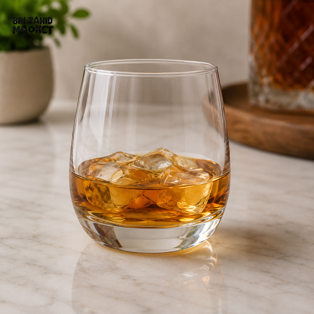 DANNY HOME CLEAR GLASS WHISKEY TUMBLER WITH THICK BASE - 390 ML