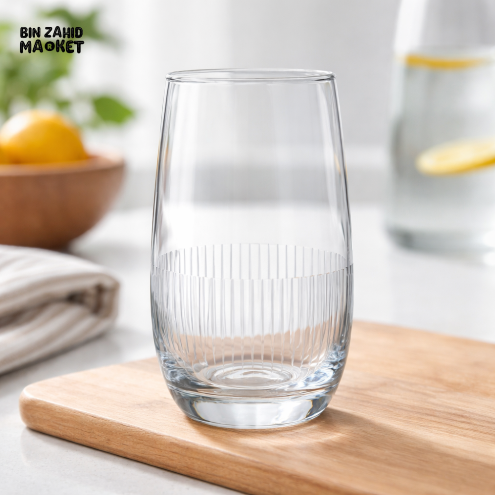 DANNY HOME CLEAR RIBBED DRINKING GLASS SET 490ML HIGHBALL WATER JUICE TUMBLER 4PCS CB28-08