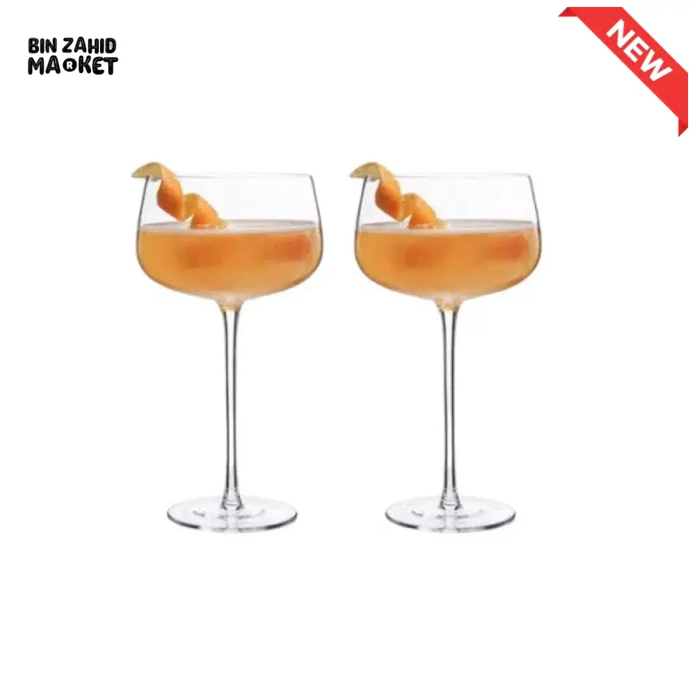 DANNY HOME COCKTAIL 2 PIECE GLASS SET WITH ORANGE GARNISH – ELEGANT STEMWARE FOR DRINKS & DINING CRY09