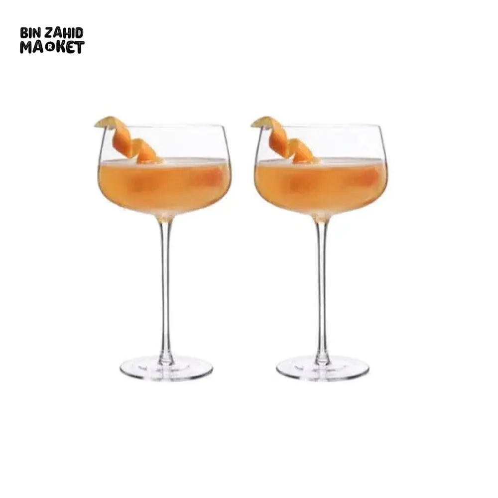 DANNY HOME COCKTAIL 2 PIECE GLASS SET WITH ORANGE GARNISH – ELEGANT STEMWARE FOR DRINKS & DINING CRY09