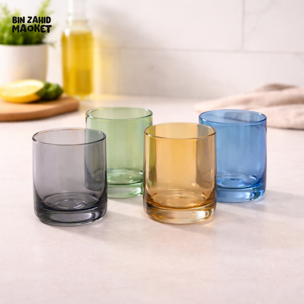 DANNY HOME COLORED STRAIGHT GLASS TUMBLER SET 410ML 4PCS DRINKING GLASSES FOR WATER JUICE COCKTAILS CB11-01