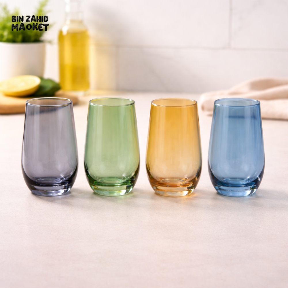 DANNY HOME COLORED TALL STEMLESS GLASS TUMBLER SET 410ML 4PCS DRINKWARE FOR WATER JUICE COCKTAILS CB11-07