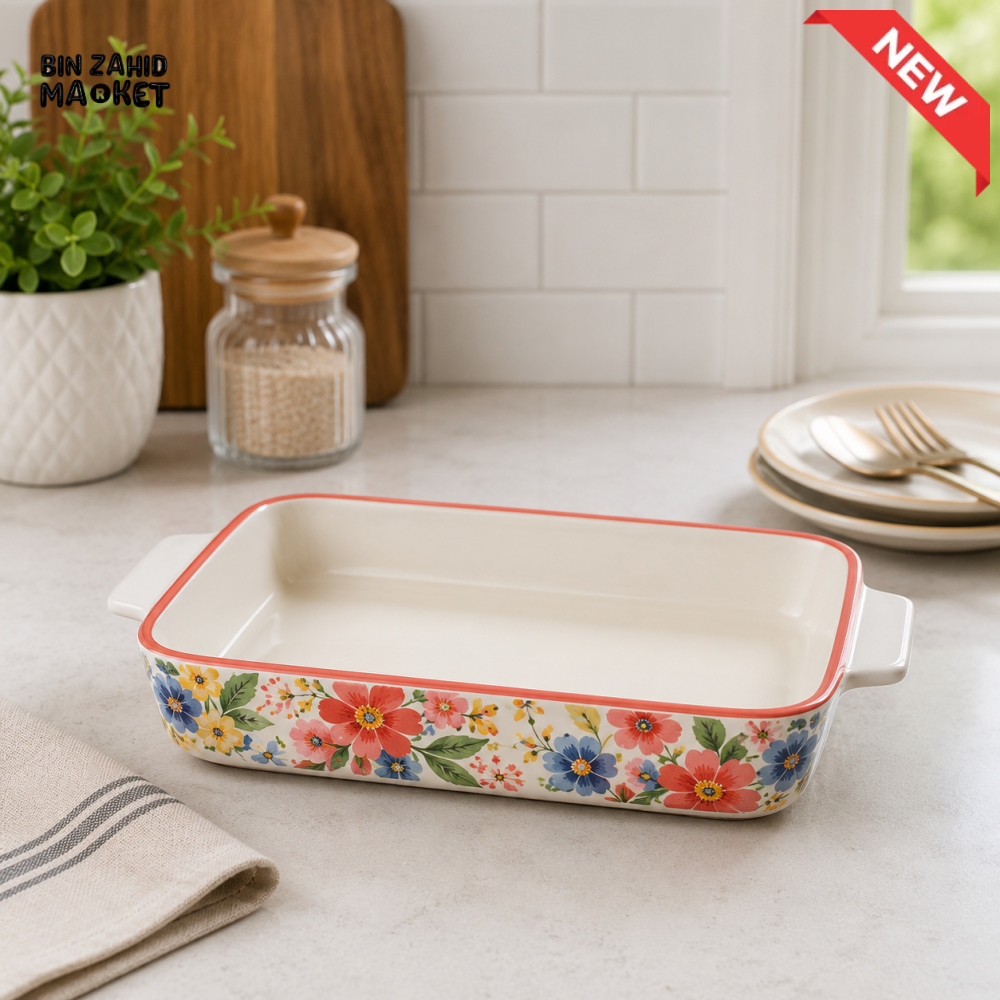 DANNY HOME COLORFUL DECORATIVE STONEWARE RECTANGULAR BAKEWARE DISH WITH HANDLES – ASC004-KP1