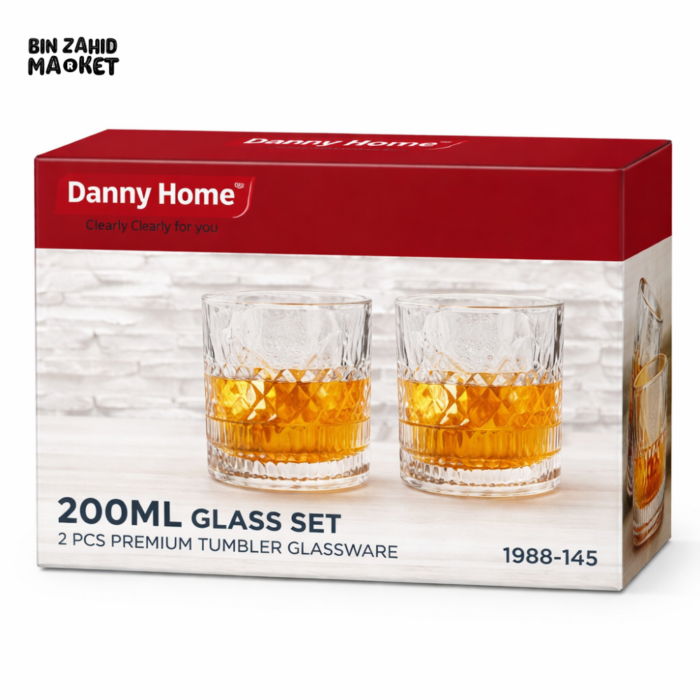 DANNY HOME CRYSTAL CLEAR TEXTURED GLASS TUMBLER SET 350ML 6PCS PREMIUM DRINKING GLASSWARE 1988-141