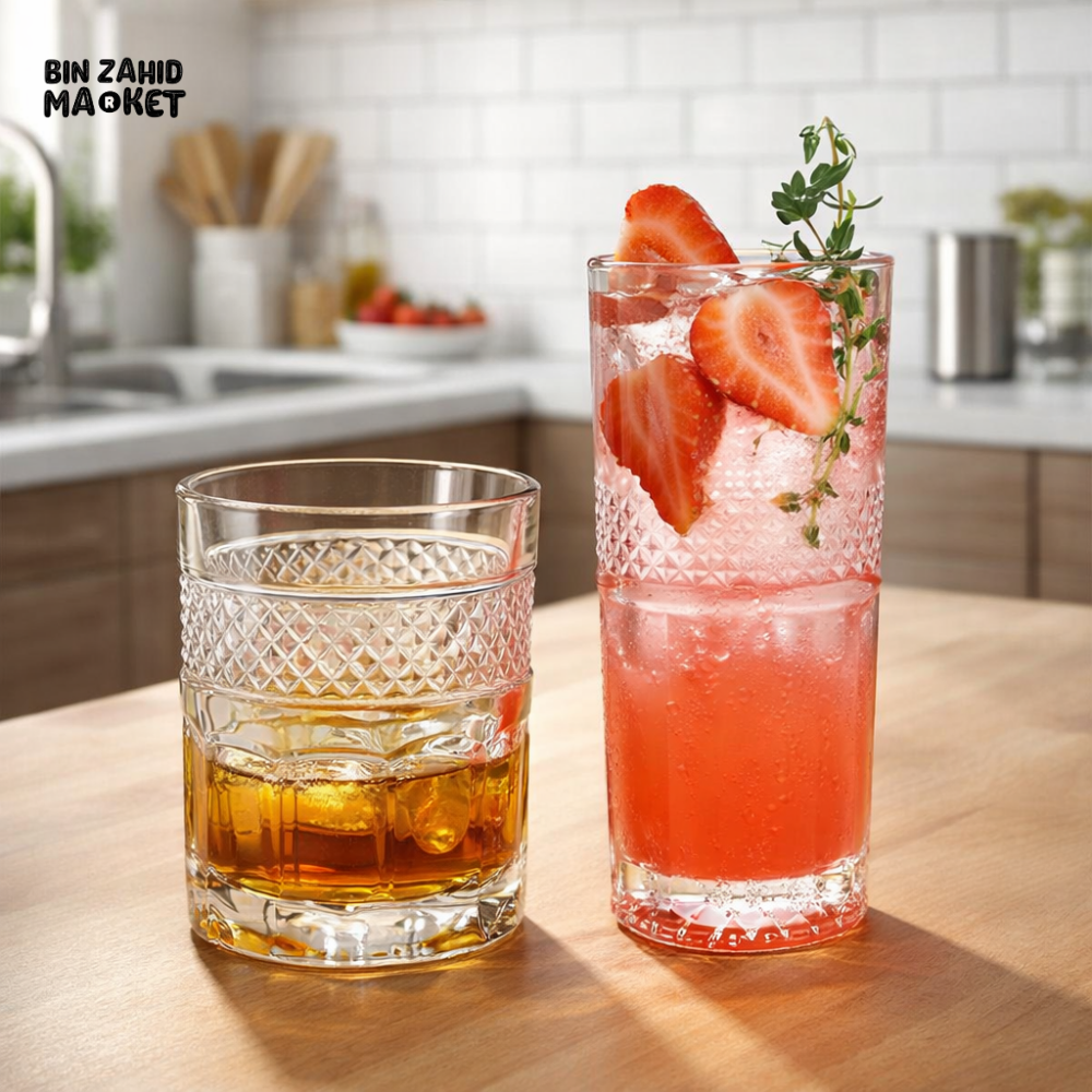 DANNY HOME CRYSTAL PATTERN GLASS TUMBLER SET 6PCS 325ML DRINKING GLASSES 1988-181