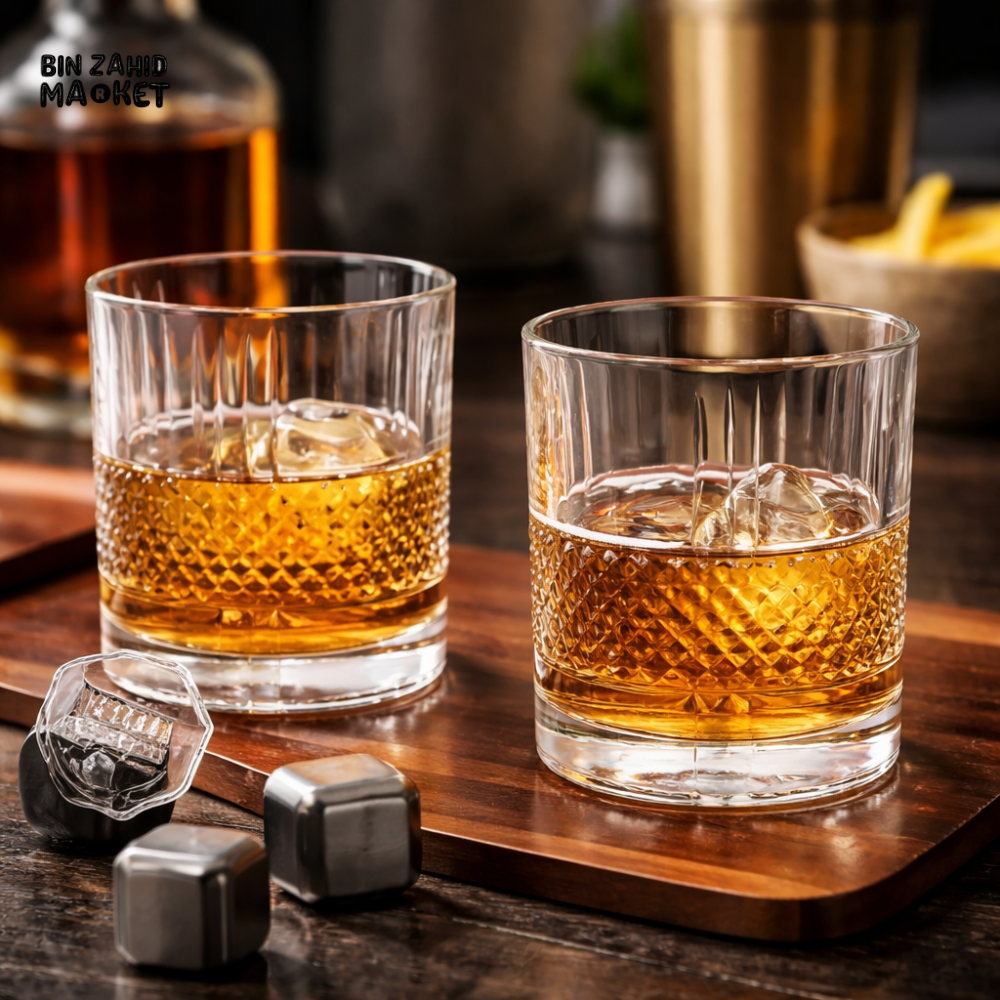 DANNY HOME CRYSTAL WHISKEY GLASS CUP SET 6PCS 315ML PREMIUM CUT GLASS TUMBLER DRINKING GLASSES FOR WHISKY SCOTCH