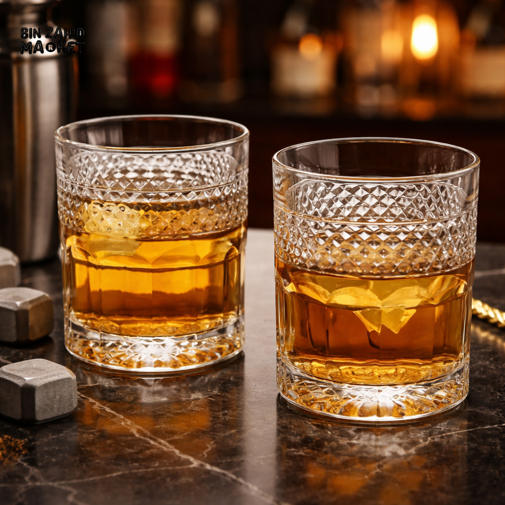 DANNY HOME CRYSTAL WHISKEY GLASSES SET 6PCS 290ML PREMIUM CUT DESIGN TUMBLER GLASSWARE 1988-26