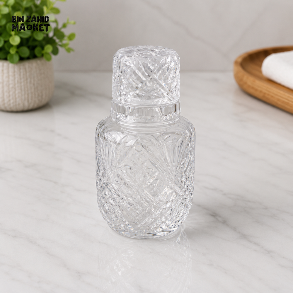 DANNY HOME DECORATIVE CUT GLASS STORAGE JAR WITH LID - 600 ML