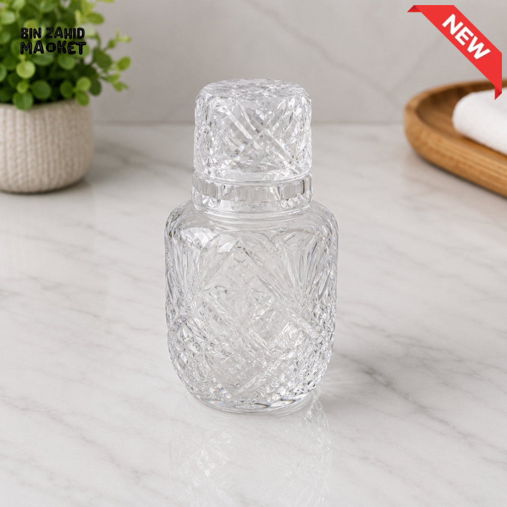 DANNY HOME DECORATIVE CUT GLASS STORAGE JAR WITH LID - 600 ML