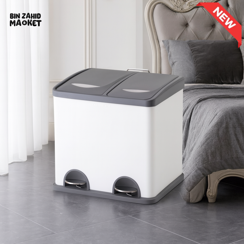 DANNY HOME DOUBLE COMPARTMENT PEDAL BIN 16 LITRE WHITE LJT07 16 2