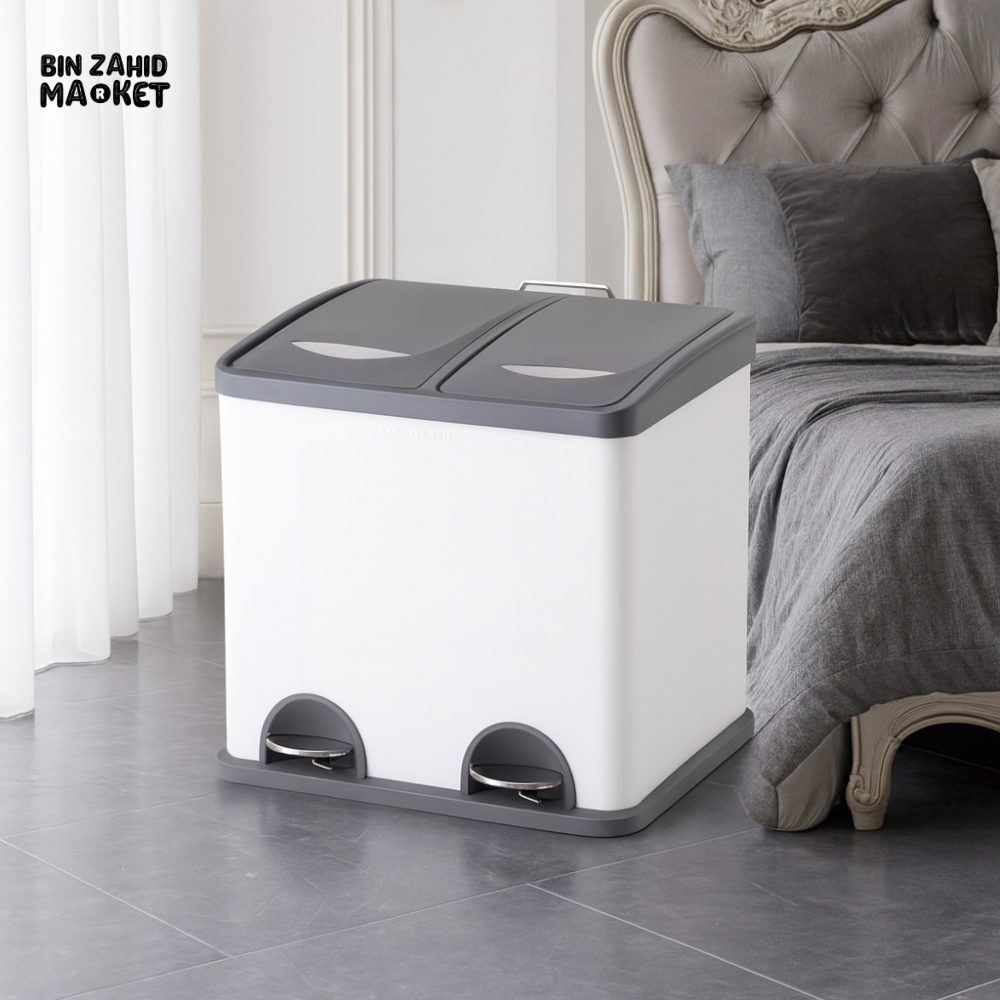 DANNY HOME DOUBLE COMPARTMENT PEDAL BIN 16 LITRE WHITE LJT07 16 2