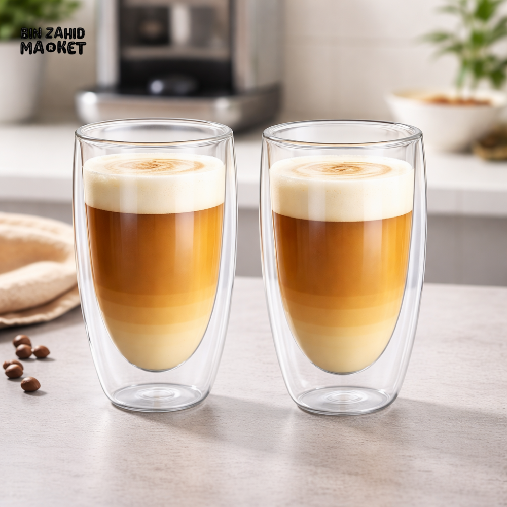DANNY HOME DOUBLE WALL BOROSILICATE GLASS TUMBLER 300ML HEAT RESISTANT INSULATED CLEAR DRINKING CUP SET 2PCS DW02-03