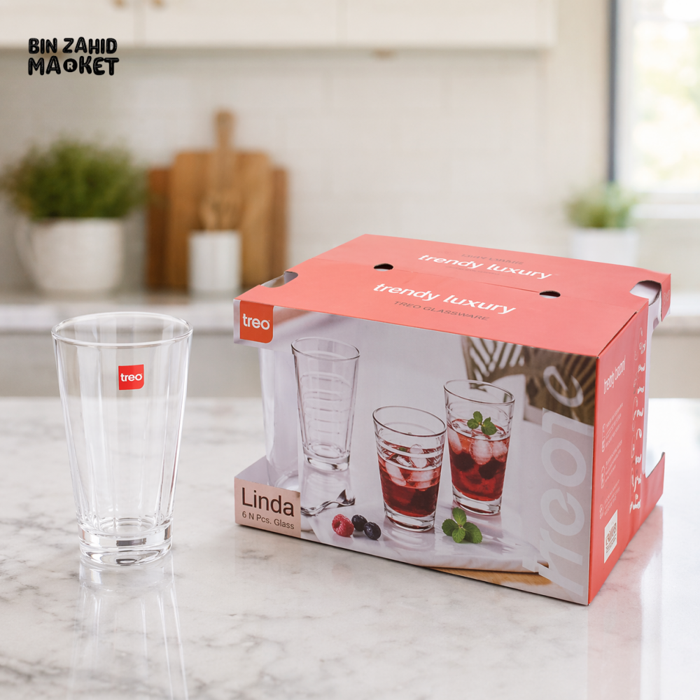 DANNY HOME DRINKING GLASS SET 6PCS 355ML CLEAR TUMBLER GLASSES CLASSIC EVERYDAY USE 1988-14