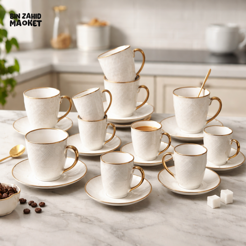 DANNY HOME ELEGANT PORCELAIN TEA & COFFEE CUP AND SAUCER SET 120ML 6PCS PREMIUM DRINKWARE STB20-2
