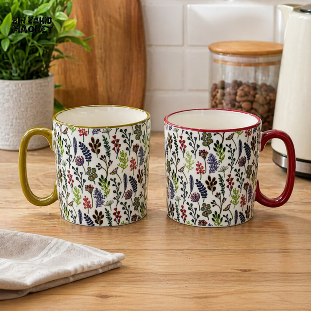 DANNY HOME FLORAL CERAMIC MUG 2PCS 310ML GIFT SET PORCELAIN COFFEE TEA CUPS WITH PRINTED DESIGN BZ01-68-2
