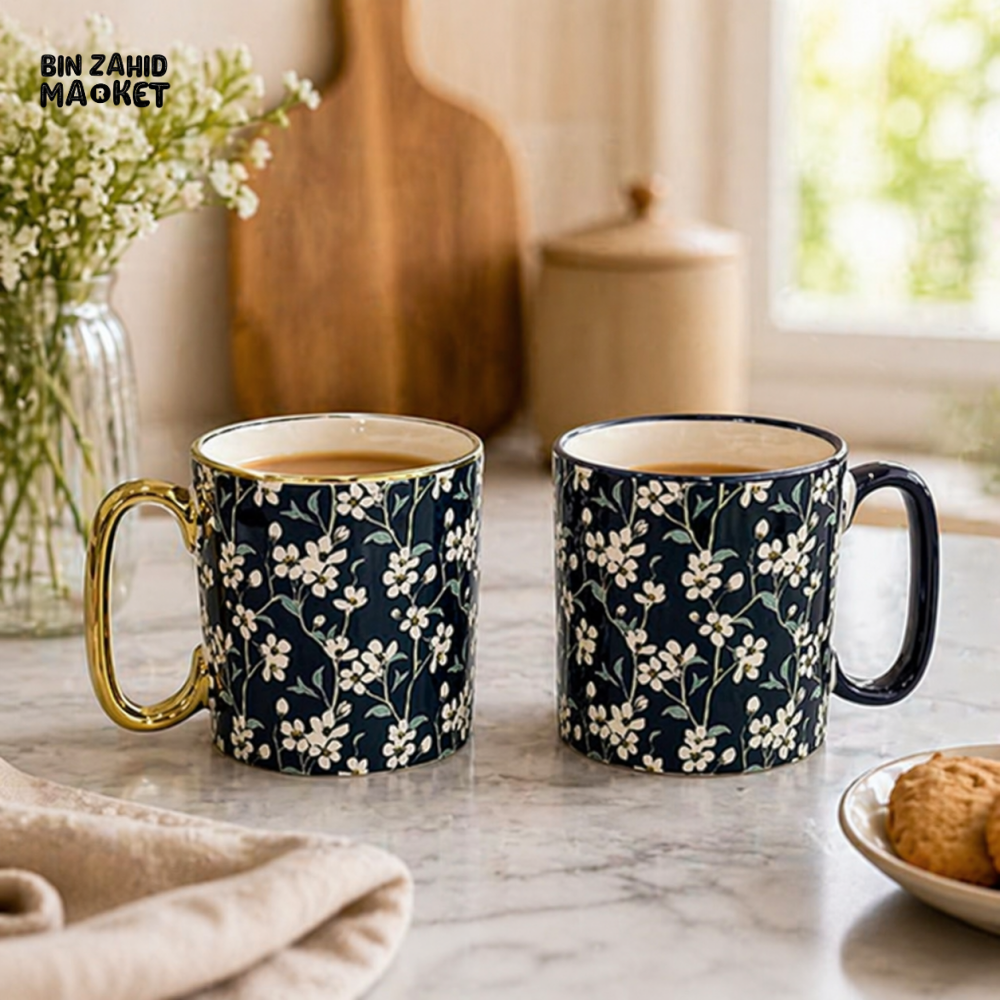 DANNY HOME FLORAL CERAMIC MUG 2PCS GIFT SET 310ML ELEGANT COFFEE TEA CUP SET BZ01-56-2