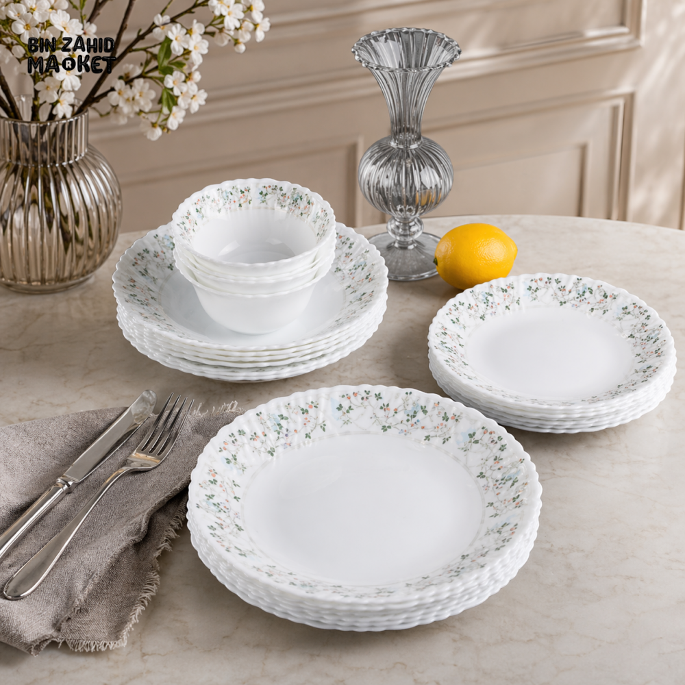 DANNY HOME FLORAL PORCELAIN DINNER SET 24PCS ELEGANT WHITE DINNERWARE SET FOR 6 LXP24F-F 24PCS DINNER SET 2C