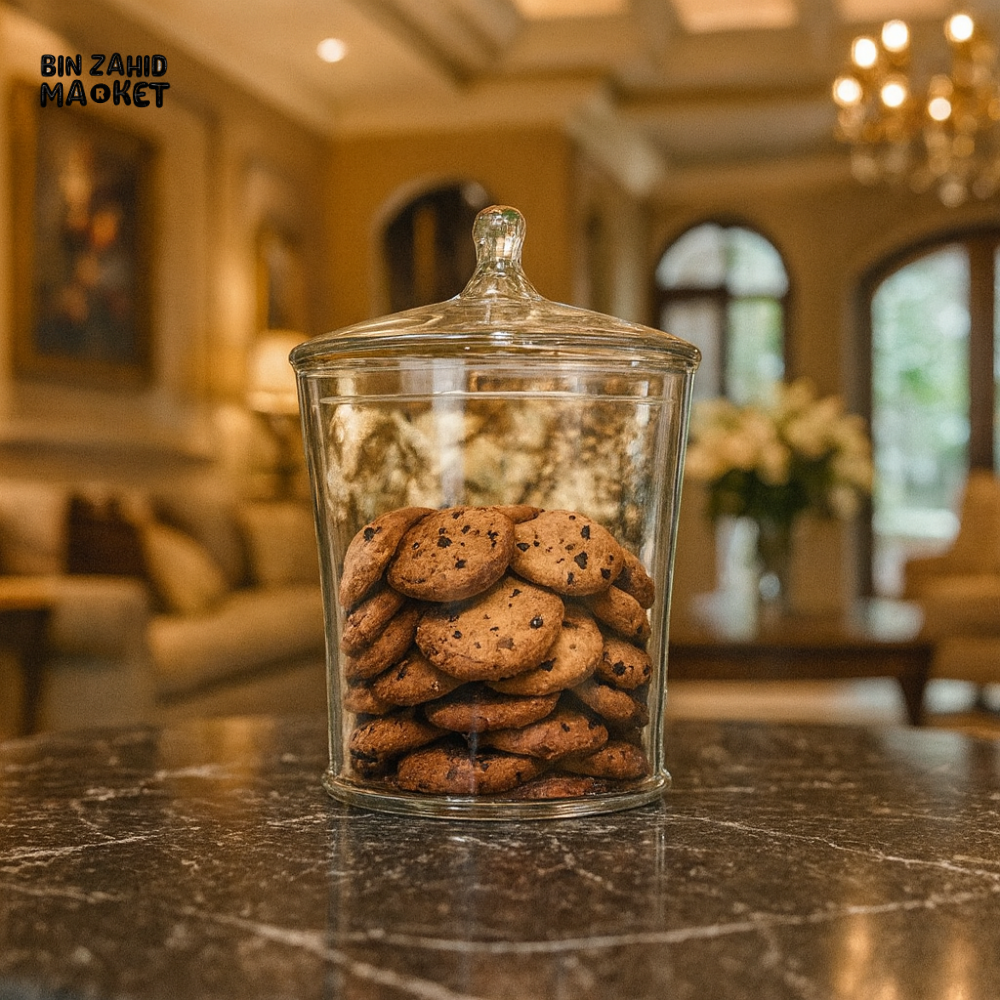 DANNY HOME GLASS BISCUIT JAR WITH LID – LUXURY VILLA TABLETOP COOKIE STORAGE CONTAINER CB 55
