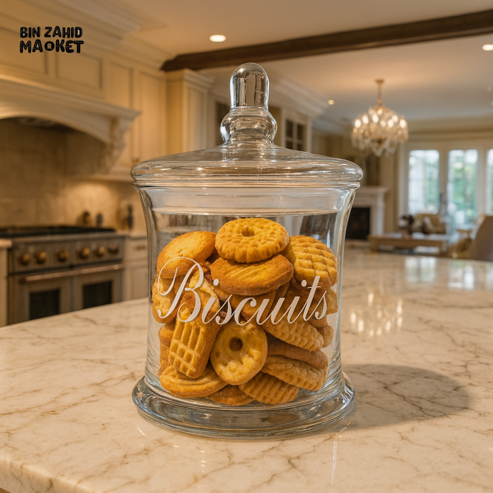DANNY HOME GLASS BISCUIT JAR WITH LID – LUXURY VILLA TABLETOP STORAGE CONTAINER CB 53