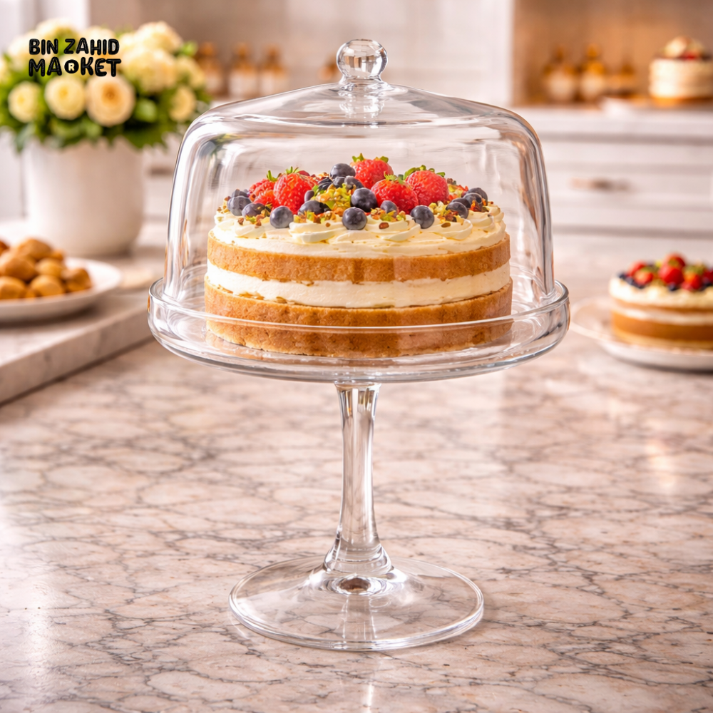 DANNY HOME GLASS CAKE STAND WITH DOME LID 18.8CM -CB-44