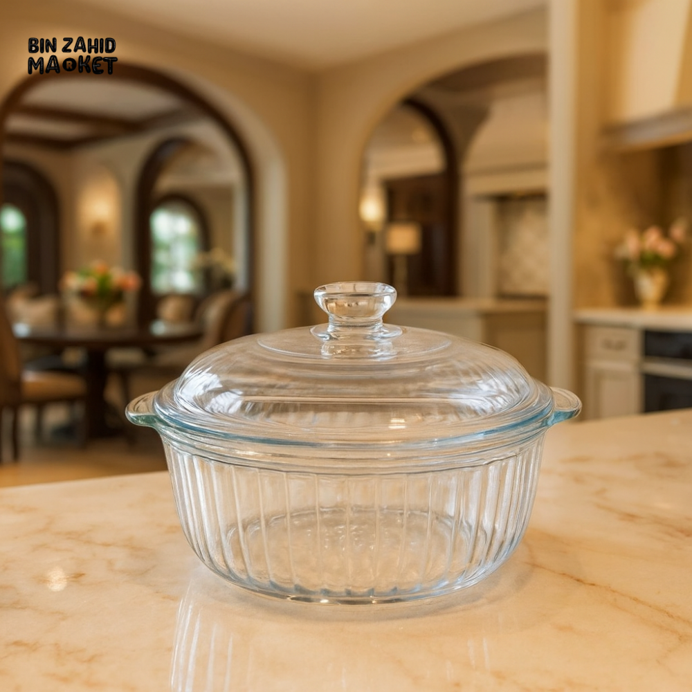 DANNY HOME GLASS CASSEROLE WITH LID – OVEN SAFE LUXURY VILLA TABLETOP COOKWARE 2400ML GC01 24
