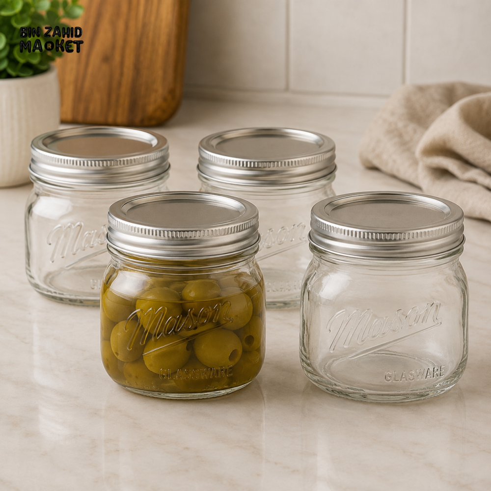 DANNY HOME GLASS MASON STORAGE JAR SET WITH METAL LIDS - 6 PIECE SET