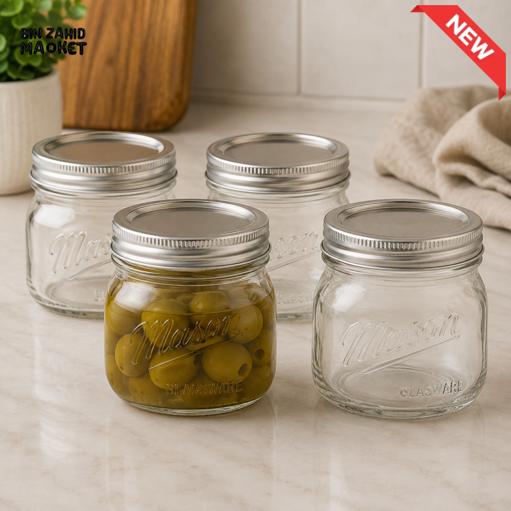 DANNY HOME GLASS MASON STORAGE JAR SET WITH METAL LIDS - 6 PIECE SET