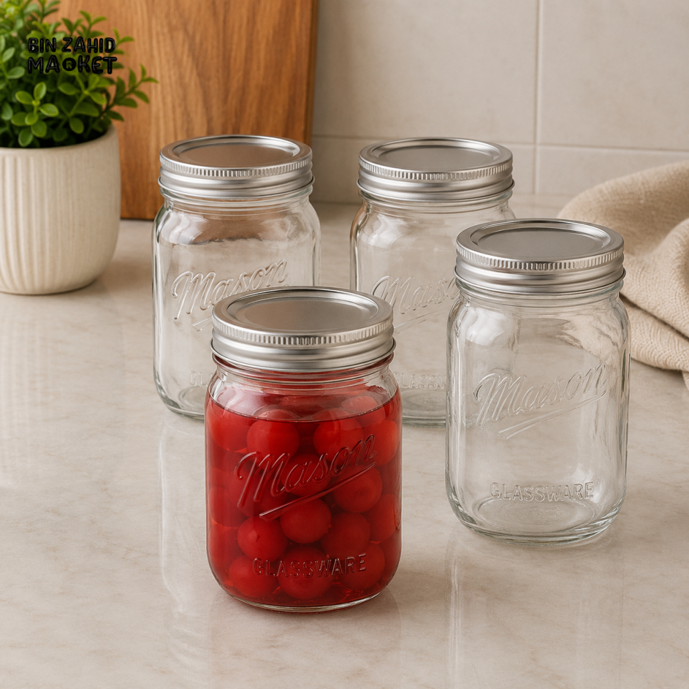 DANNY HOME GLASS MASON STORAGE JAR SET WITH METAL LIDS - 6 PIECE SET