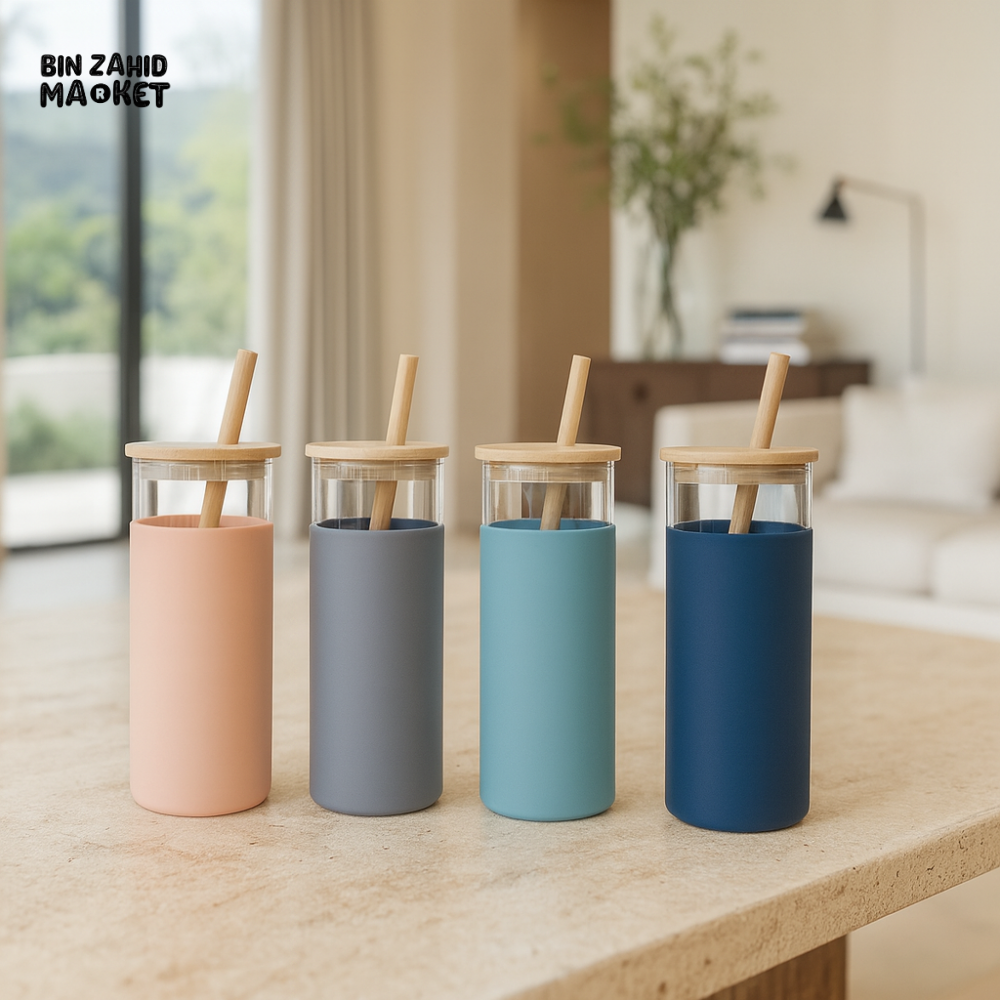 DANNY HOME GLASS MUG SET WITH BAMBOO LID AND STRAW 480ML YDB01 04