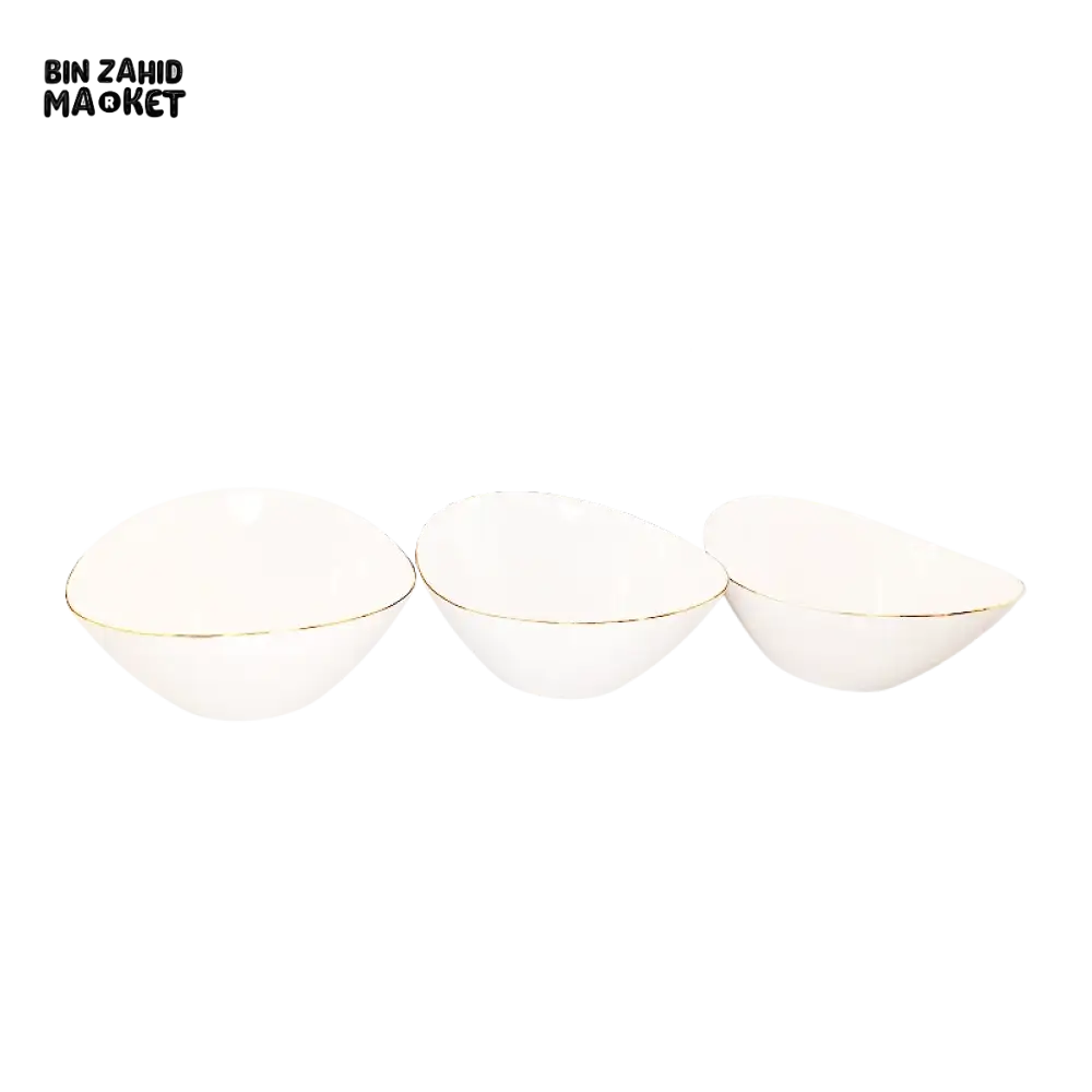 DANNY HOME GLASS SALAD BOWL SET – 3 PIECE WHITE LUXURY SERVING BOWLS FOR SALAD FRUIT & PASTA - LCW100-G