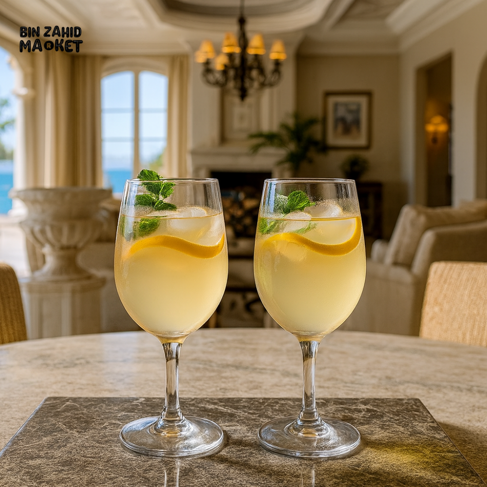 DANNY HOME GLASS SET 2 PIECE WITH LEMON & MINT – ELEGANT STEMWARE FOR COCKTAILS & DINING CRY08