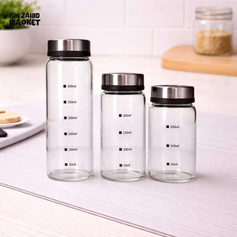 DANNY HOME GLASS SPICE JAR SET – MEASURING STORAGE CONTAINERS WITH AIRTIGHT LIDS FOR KITCHEN ORGANIZATION -1900-41