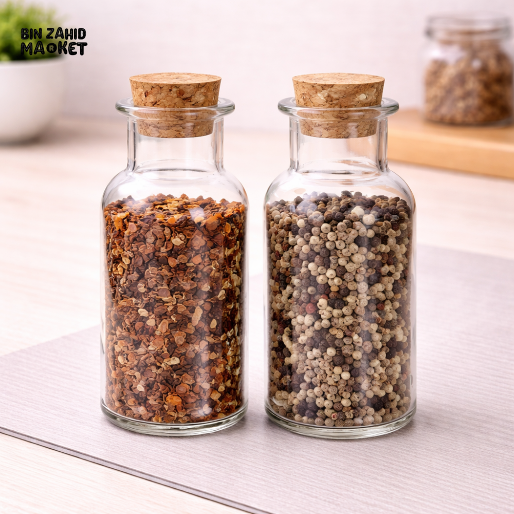 DANNY HOME GLASS SPICE STORAGE JAR SET – AIRTIGHT KITCHEN CONTAINERS WITH CORK LID FOR SPICES HERBS & SEASONING -1900-83