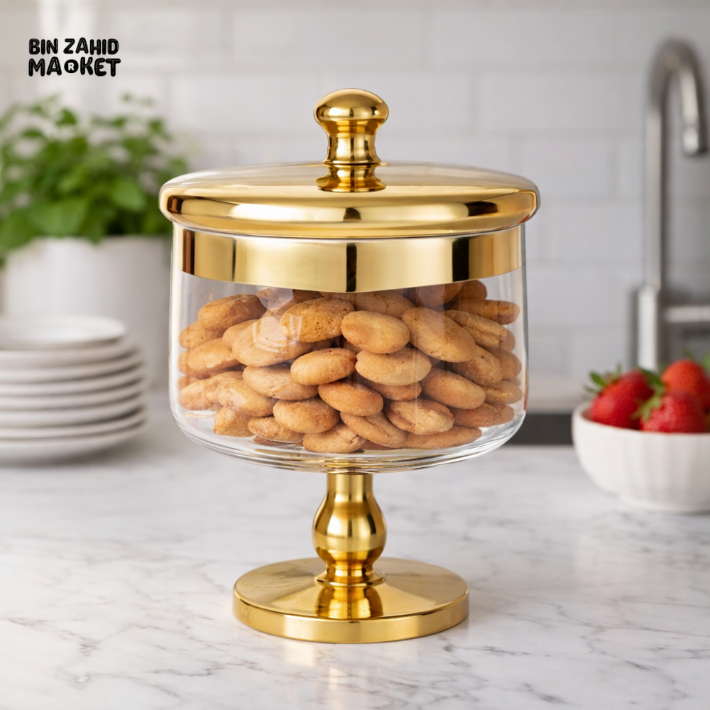 DANNY HOME GLASS STORAGE JAR WITH LID PEDESTAL COOKIE CANDY CONTAINER 18.7X18CM CB-202