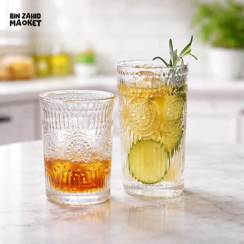 DANNY HOME GLASS TUMBLER 6PCS SET 300ML EMBOSSED DRINKING GLASSES FOR WATER JUICE WHISKEY DRINKWARE 1988-183