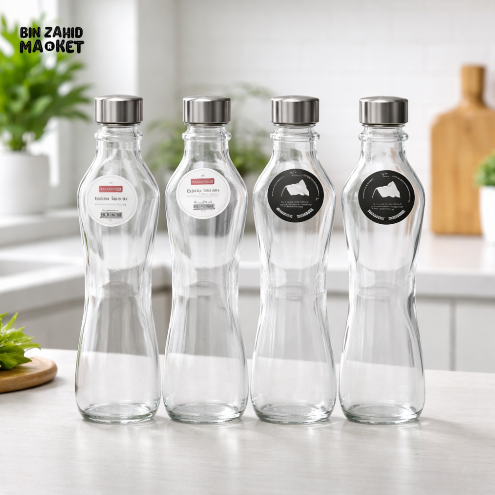 DANNY HOME GLASS WATER BOTTLE 1000ML BOROSILICATE REUSABLE DRINKING BOTTLE WITH STAINLESS STEEL CAP LEAK PROOF BPA FREE