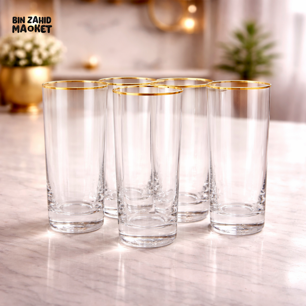 DANNY HOME GOLD RIM HIGHBALL GLASS SET 480ML 6 PIECES -CB02-02