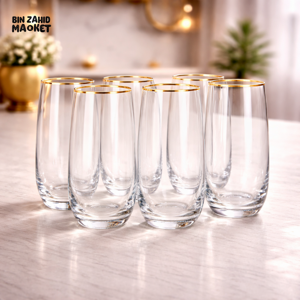 DANNY HOME GOLD RIM STEMLESS GLASS SET 410ML 6 PIECES -CB02-07