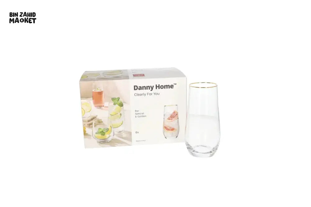 DANNY HOME GOLD RIM STEMLESS GLASS SET 550ML 6 PIECES -CB02-09