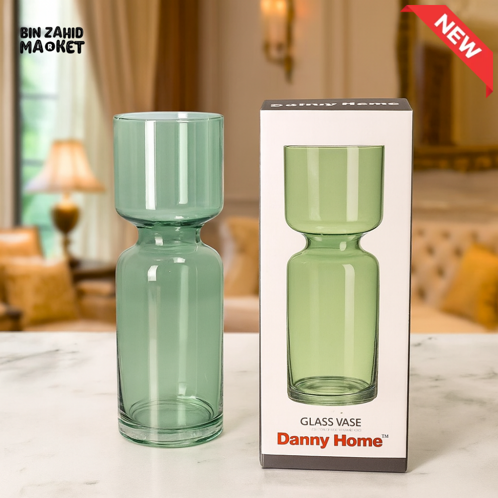 DANNY HOME GREEN GLASS VASE MODERN DECORATIVE FLOWER VASE WITH BOX CB 91
