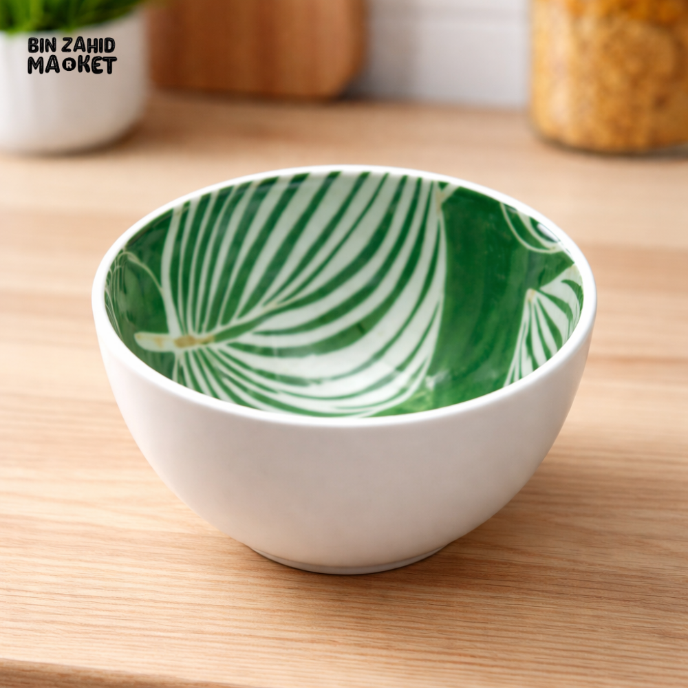 DANNY HOME GREEN LEAF PATTERN CERAMIC DESSERT BOWL 4.75 INCH SMALL SERVING BOWL SF03-5