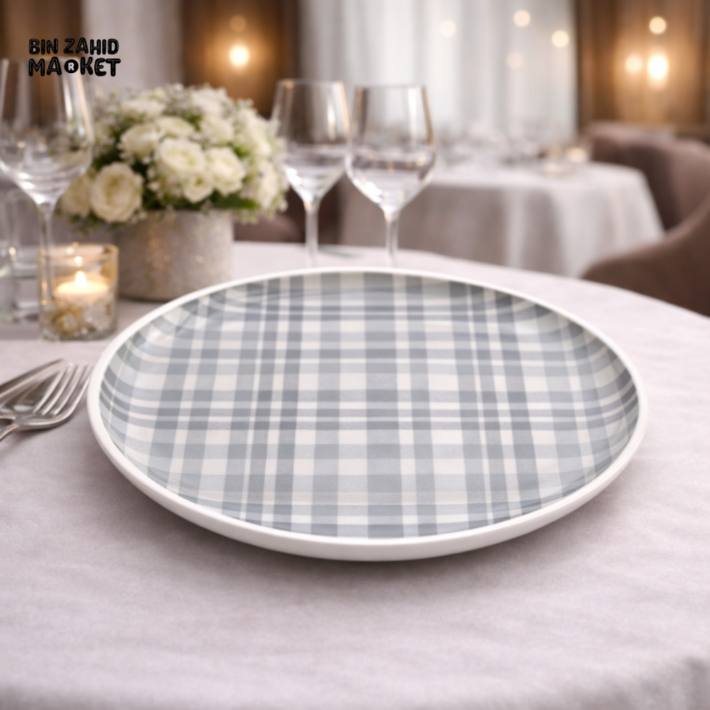 DANNY HOME GREY PLAID CERAMIC DESERT PLATE – MODERN STONEWARE SERVING PLATE FOR STYLISH TABLE SETTING - SF11-2