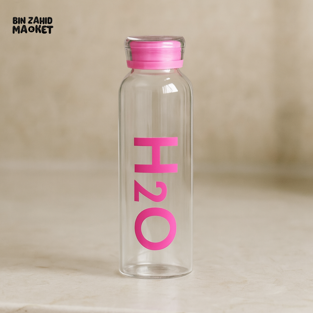 DANNY HOME H2O GLASS WATER BOTTLE WITH PINK LID 750ML YDB03 05