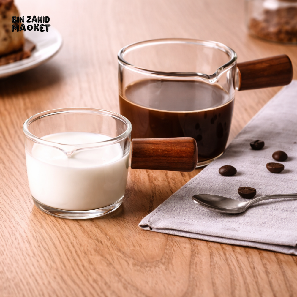 DANNY HOME HEAT RESISTANT POURING CUPS WITH WOODEN HANDLE FOR KITCHEN & CAFÉ USE MEDIUM -1900-21