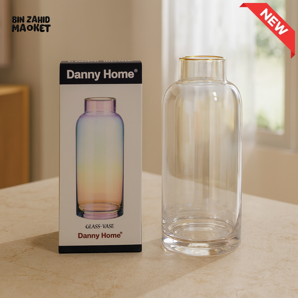 DANNY HOME IRIDESCENT GLASS VASE DECORATIVE FLOWER VASE OVENFRESH DESIGN 5x19x7.8CM CB 93
