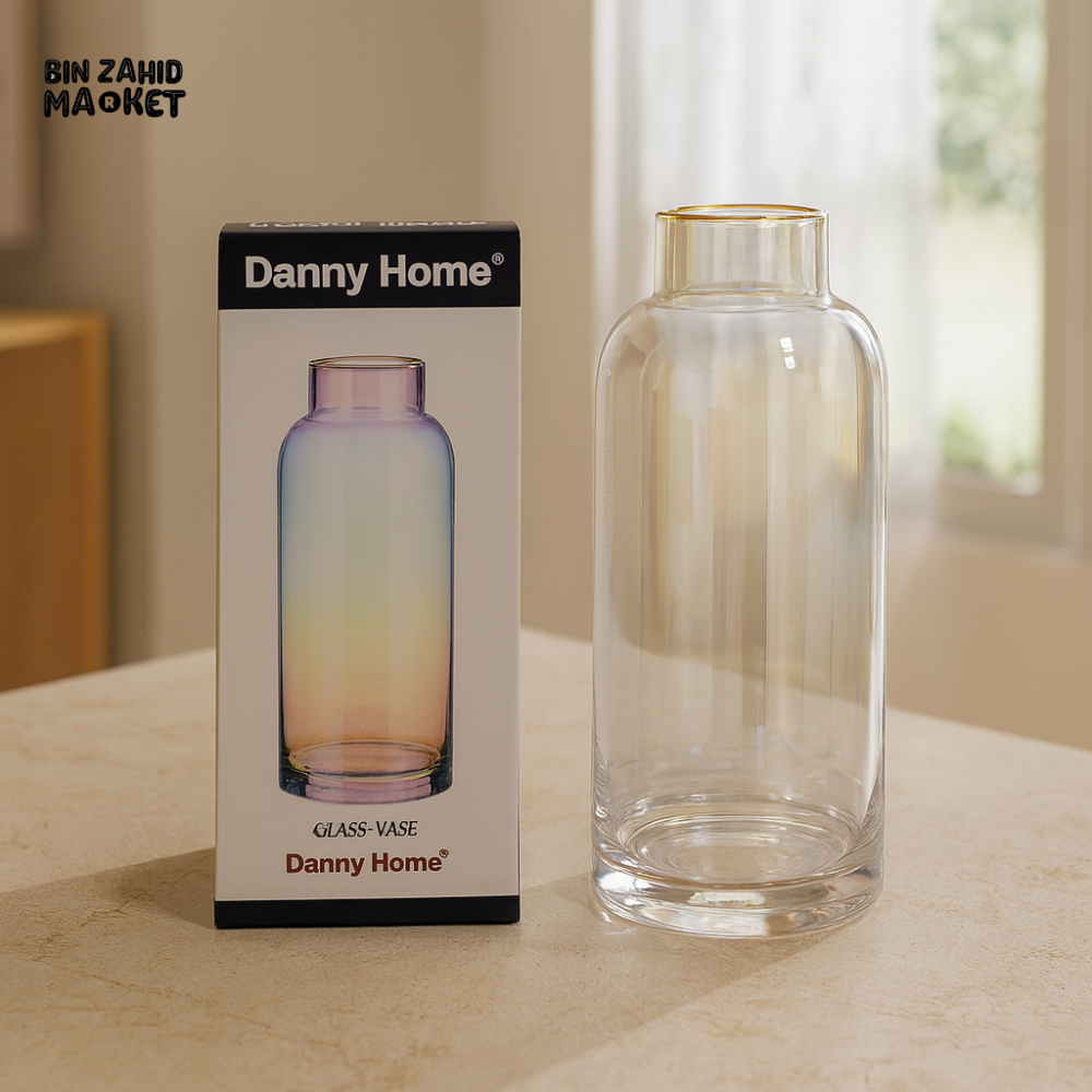 DANNY HOME IRIDESCENT GLASS VASE DECORATIVE FLOWER VASE OVENFRESH DESIGN 5x19x7.8CM CB 93